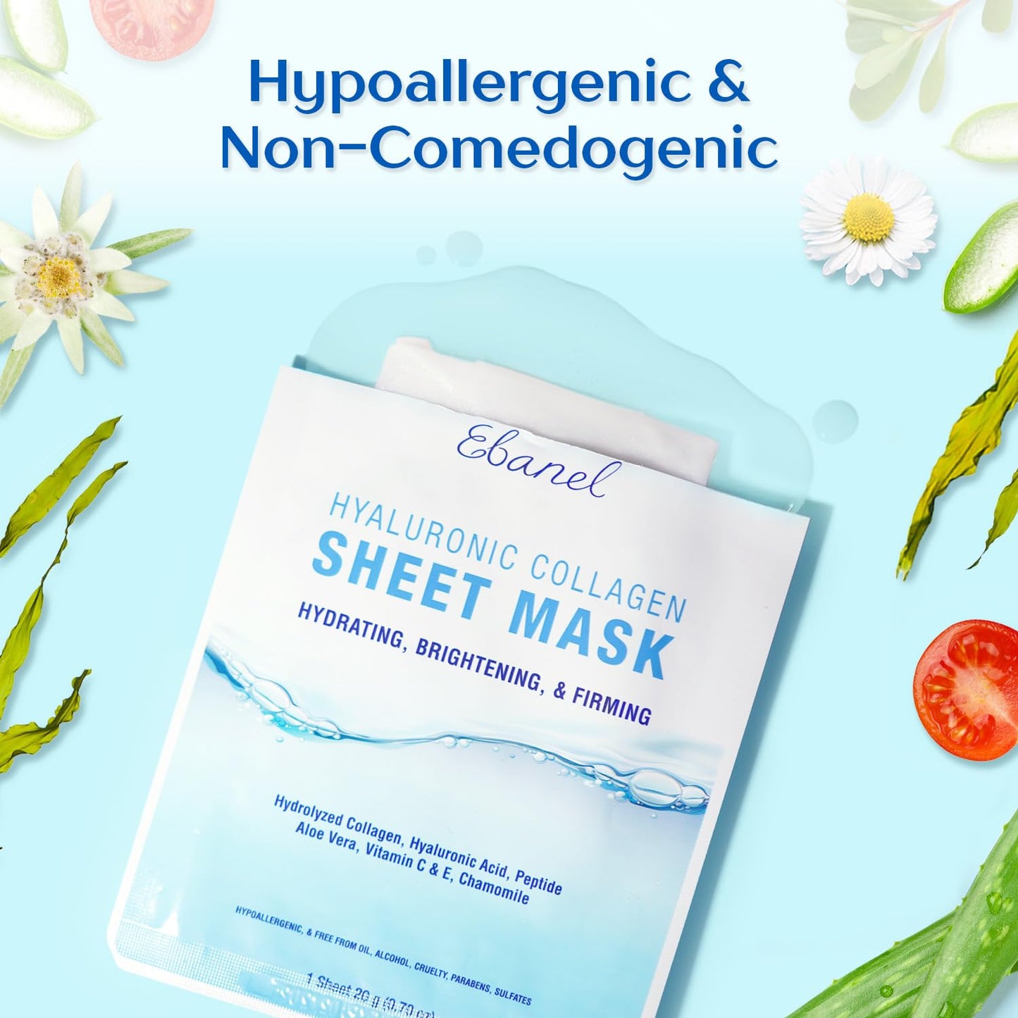 Ebanel 15 Pack Collagen Face Mask with Hyaluronic Acid, Vitamin C, Peptide, Aloe, Instant Brightening Hydrating Face Masks Skincare Korean Sheet Mask, Skin Firming, Lifting Anti Aging Facial Masks