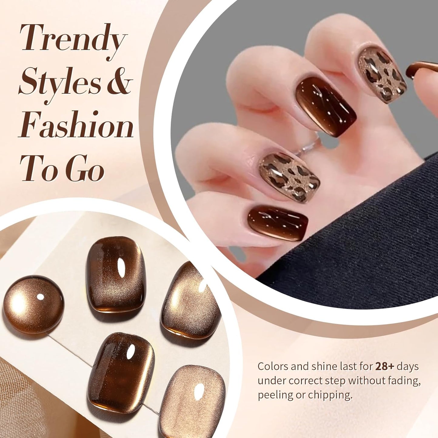 BORN PRETTY Cat Magnetic Eye Gel Nail Polish,Brown Jelly Glass Magnetic Gel Polish Glitter Soak Off Nail Art Salon Manicure Home Gift 15ml