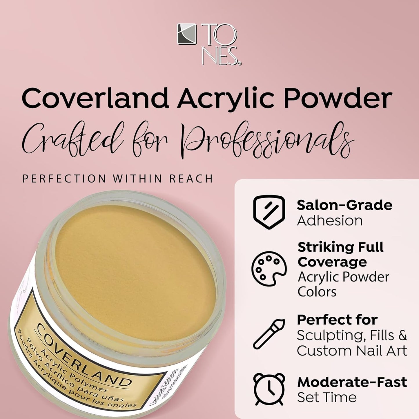 Tones Coverland Acrylic Nail Powder " Sunny Honey" - Limited Edition Acrylic Powder for Nail Design, Sculpting, and Masking Nail Bed Imperfections - Professional Acrylic Nail Supplies - (1.5 Oz)