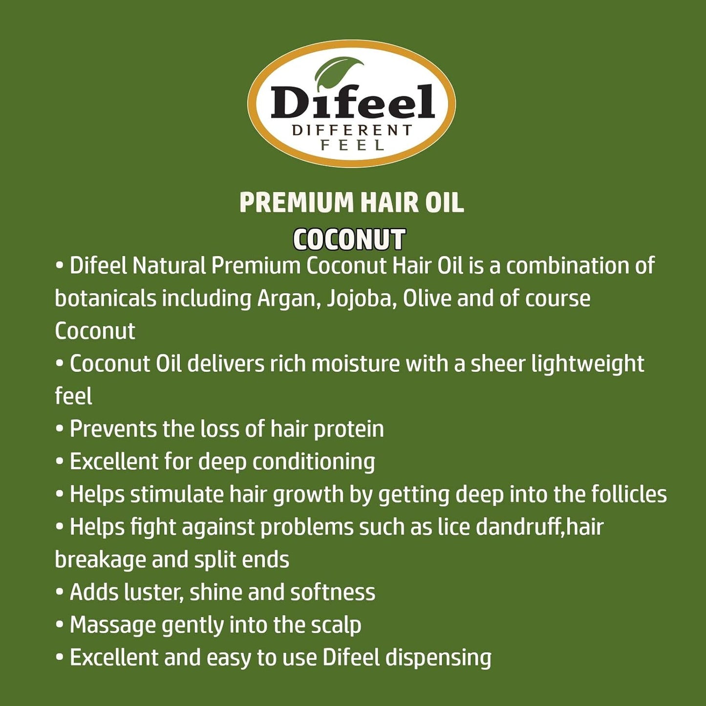 Difeel Premium 99% Natural Deep Conditioning Coconut Hair Oil 2.5 ounce