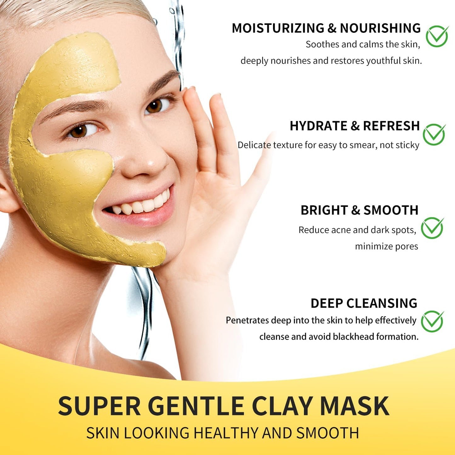 Turmeric Vitamin C Clay Mask with Kaolin Clay and Turmeric for Dark Spots, Dull Skin, Skincare Facial Mask for Controlling Oil and Refining Pores 5.29 Oz (yellow)