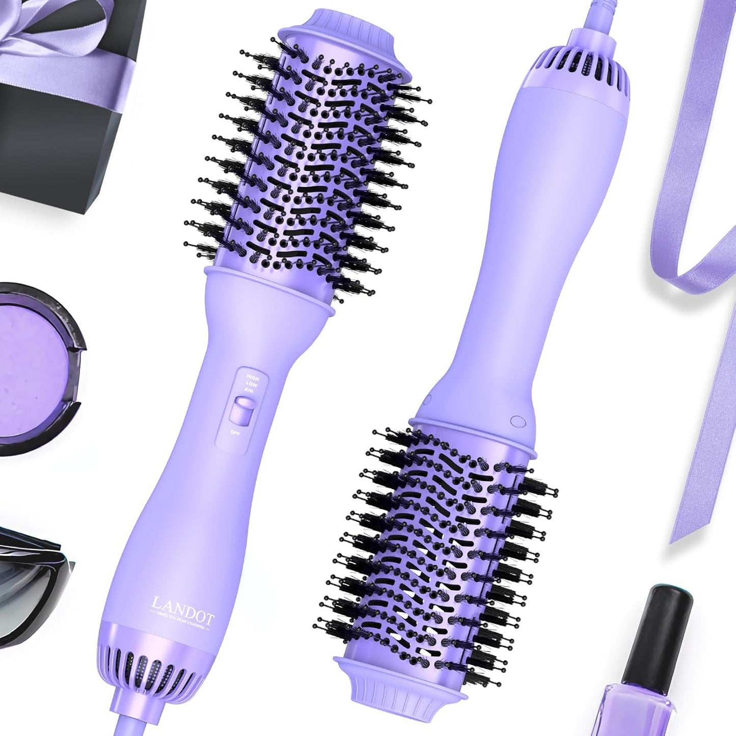 LANDOT Hot Hair Blow Dryer Brush: One-Step HairDryer Styler and Volumizer - Heated Air Brush Straightener with Negative Ion Ceramic Titanium Oval Barrel for Fast Styling & Smooth Frizz-Free Blowout