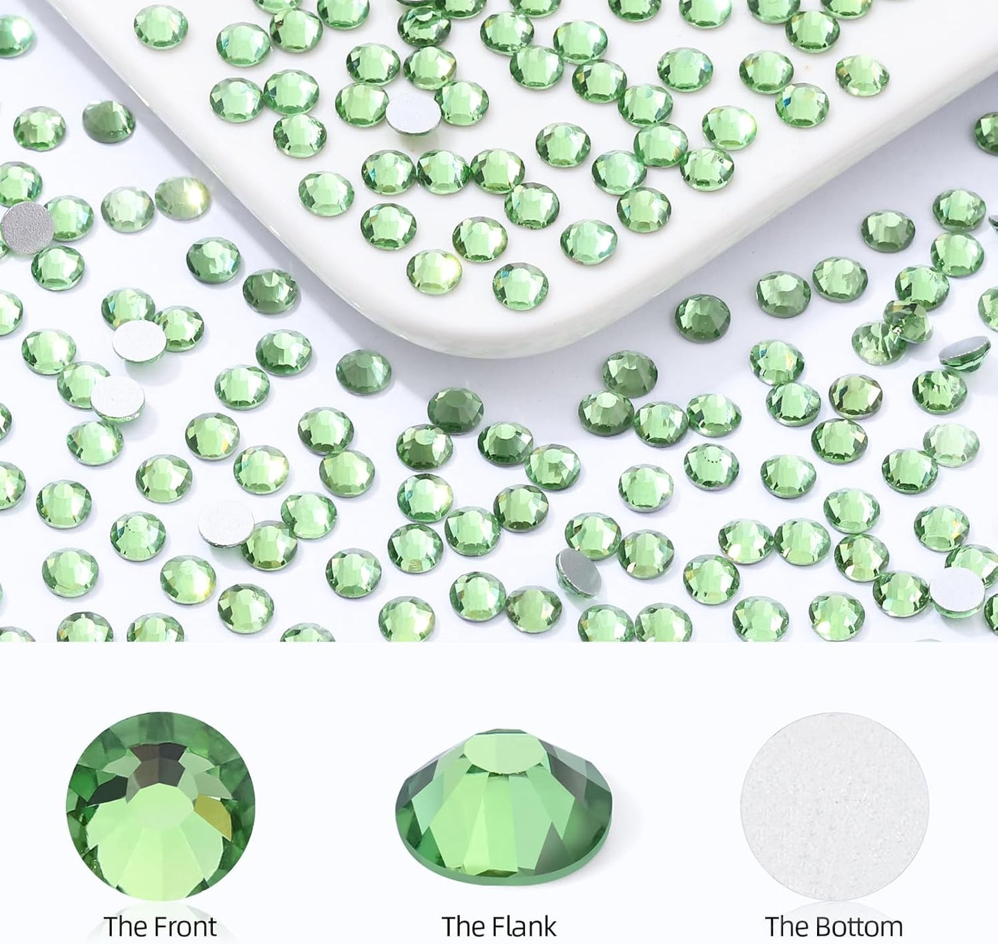 Light Green Flatback Rhinestones, Glass Rhinestones for Nail Art and Craft, Glue Fix, Loose Crystal Gemstones(Lt.Green, SS30, 288pcs, 6.4-6.6mm)