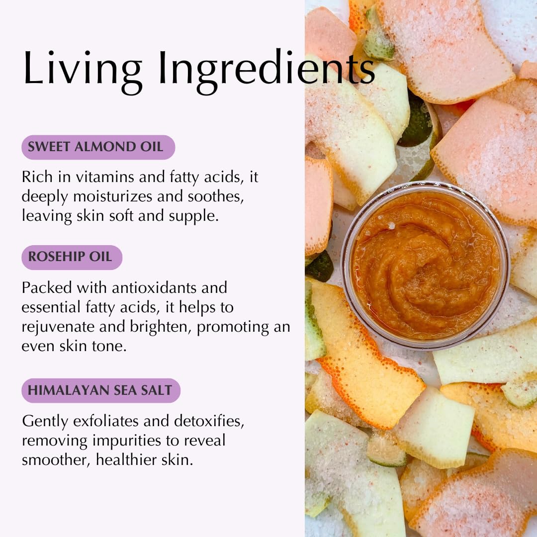 Sweet Almond Rosehip Brine Face & Body Polish | Fusion of Himalayan & Dead Sea Salt, Maple Sugar, Omega 3s & Vitamin E | Reveals Radiance, Elevates Mood with an Exquisite Fragrance 6.5 oz