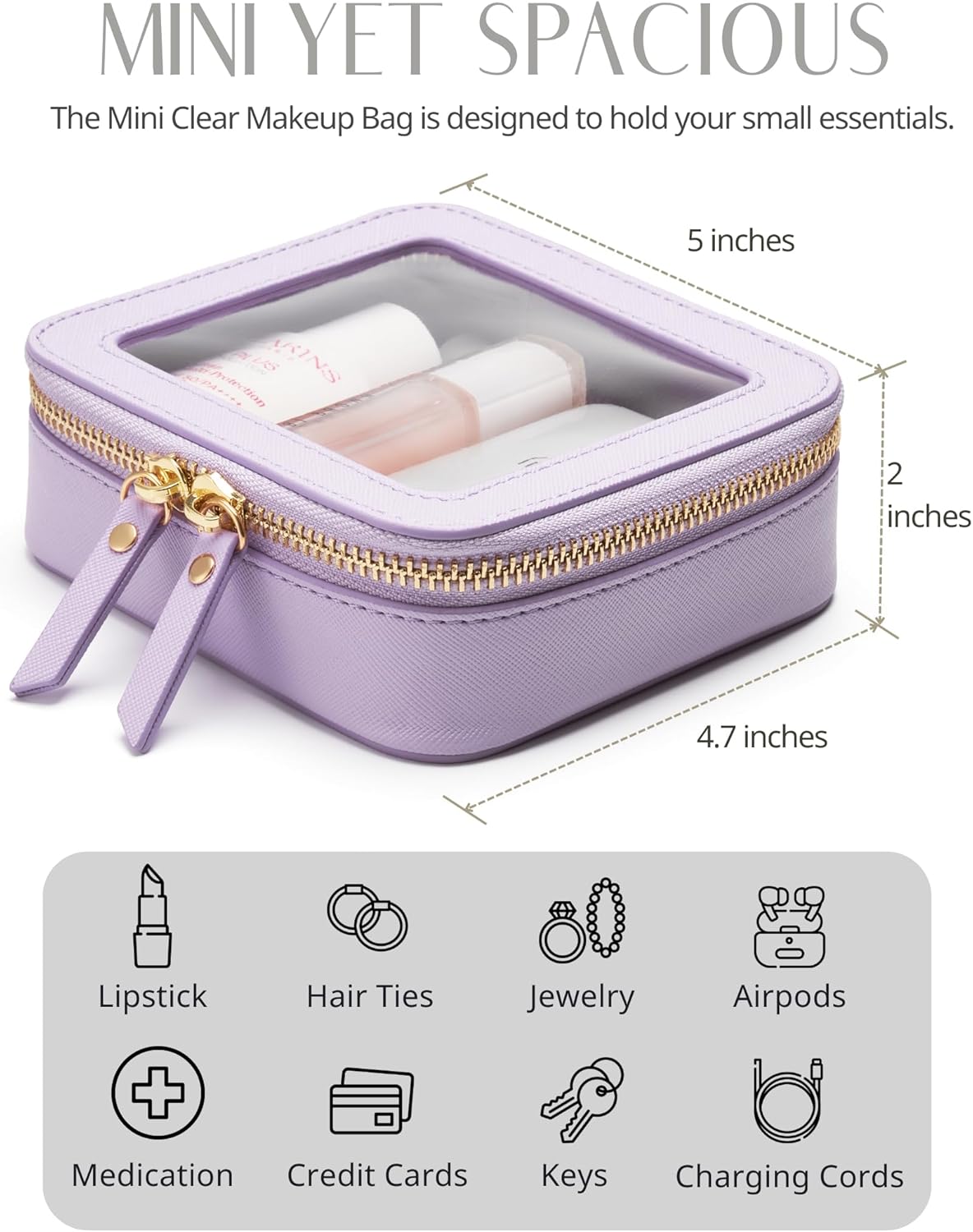 Popvibe Clear Makeup Bag Travel Cosmetic Case Transparent Toiletry Bag with Zipper, Portable Make Up Organizer Traveling Compact Car Bag for Essentials