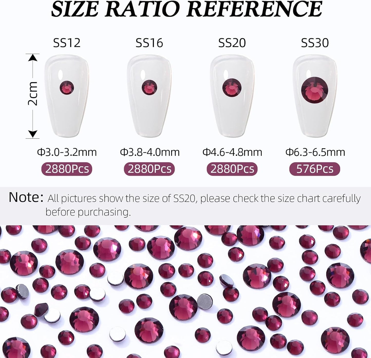 Purple Flatback Rhinestones, Glass Rhinestones for Nail Art and Craft, Glue Fix, Loose Crystal Gemstones(Purple, SS30, 576pcs, 6.4-6.6mm)