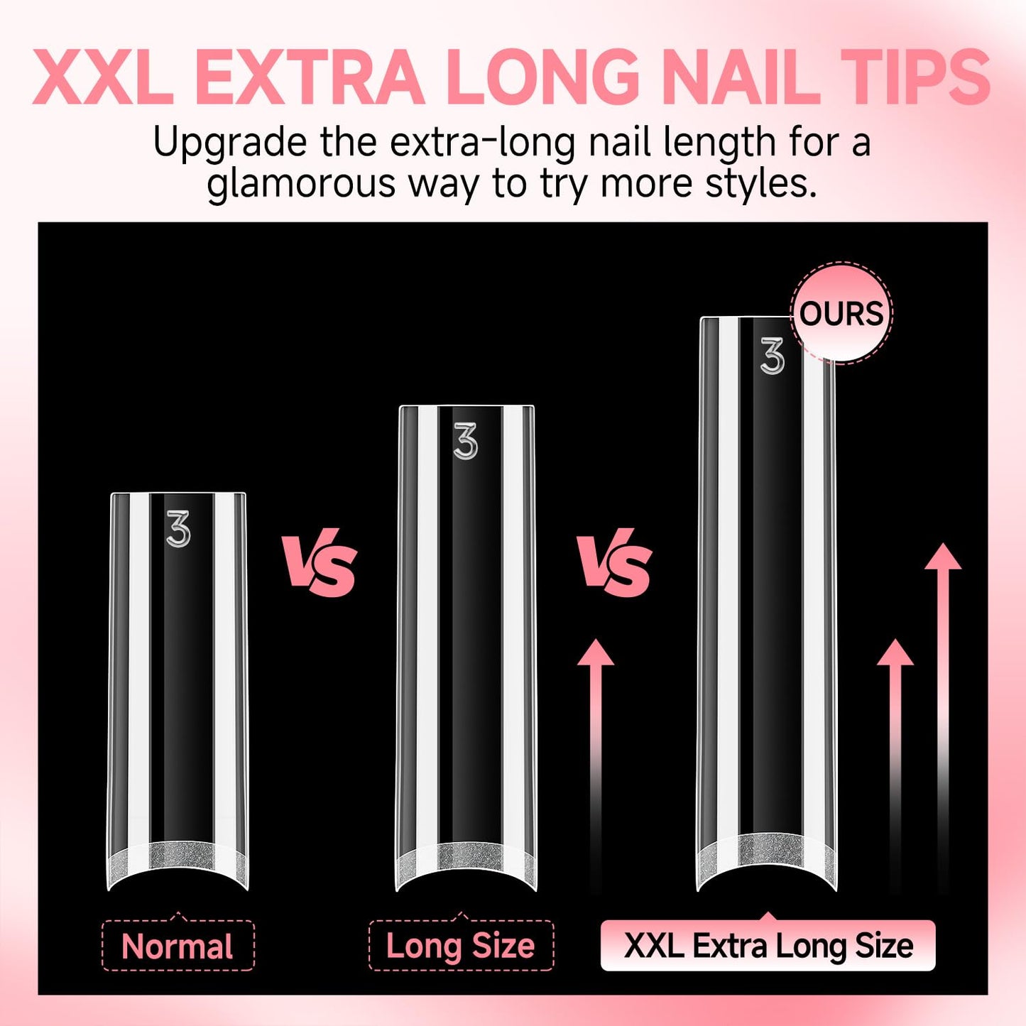 UNA GELLA No C Curve Nail Tips 504 PCS Extra Long XXL Tapered Square Nail Tips Half Cover Nails tips Straight Shape For French Acrylic Nails False Fake Clear Tips Square Shape with Box