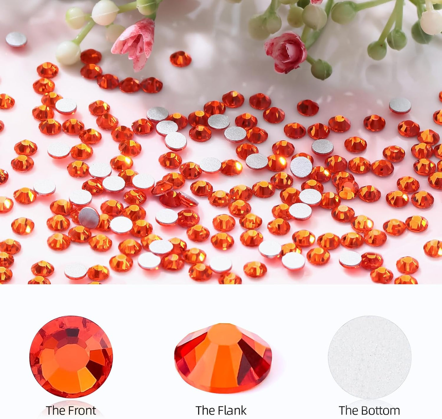 Hyacinth Flatback Rhinestones, Glass Rhinestones for Nail Art and Craft, Glue Fix, Loose Crystal Gemstones(Orange, SS6, 2880pcs, 1.9-2.0mm)