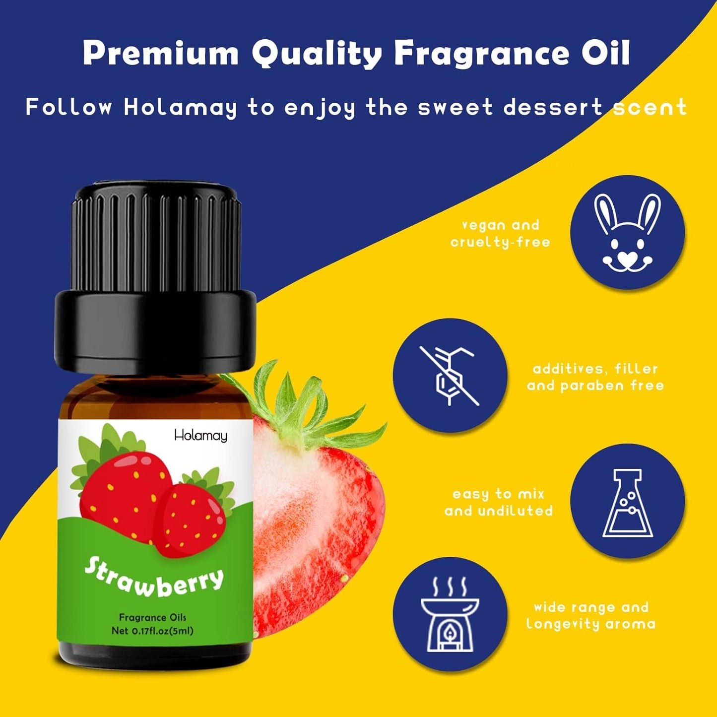 Fragrance Oils, Holamay Dessert Scented Essential Oils for Soap Candle Making, 10x5ml - Creamy Vanilla, Apple Cinnamon, Cookies and More, Aromatherapy Diffuser Oil Scents, Holiday Essential Oil Set