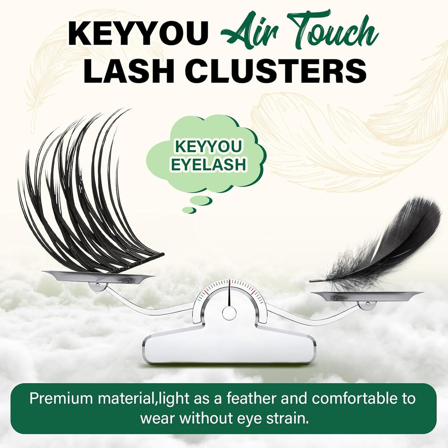 Lash Clusters 144pcs Individual Lashes D Curl 14mm Eyelash Clusters KEYYOU Air Touch Cluster Lashes Super Lightweight Soft Wispy Comfortable Easy DIY at Home(Air03-D-14mm)