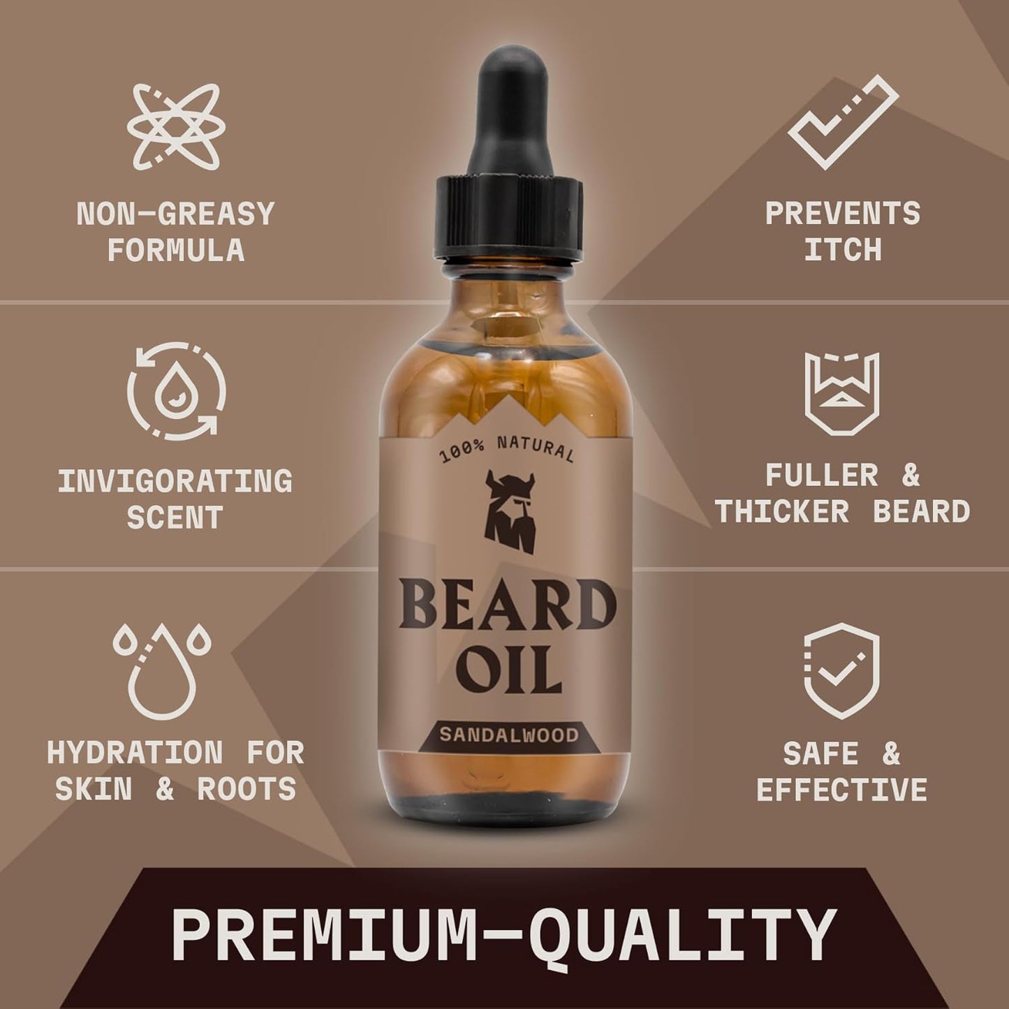 Striking Viking Beard Oil for Men - 2 Fl Oz, 2 Pack, Sandalwood Scent - Naturally Derived Conditioner with Almond, Tea Tree, Argan & Jojoba Oil for Beard Growth, Softening & Moisturizing