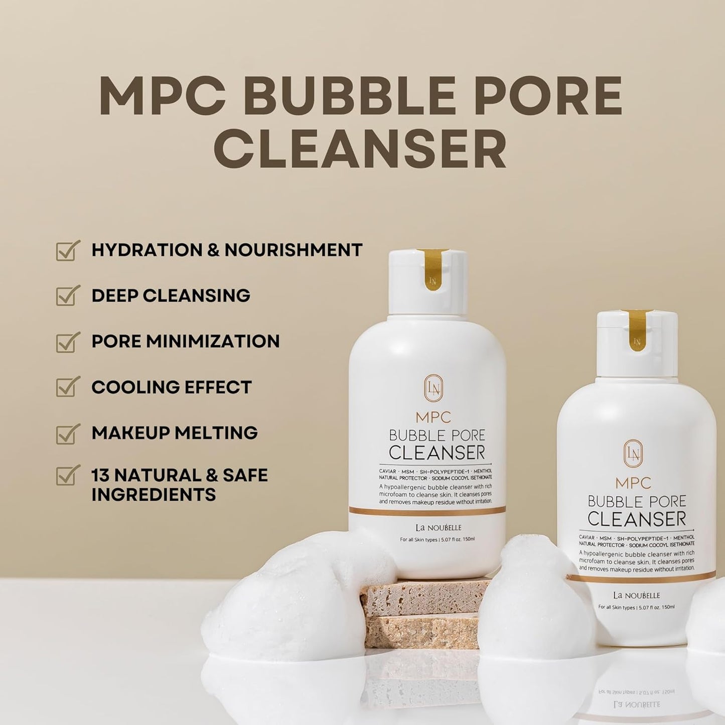 MPC Bubble Pore Cleanser, Korean Face Wash, Gentle Deep Pore Facial Cleanser with Caviar, Blackhead Makeup Remover, Pore Minimizer, Hydrating, Exfoliator, Oily, Dry Skin 5.07 fl oz