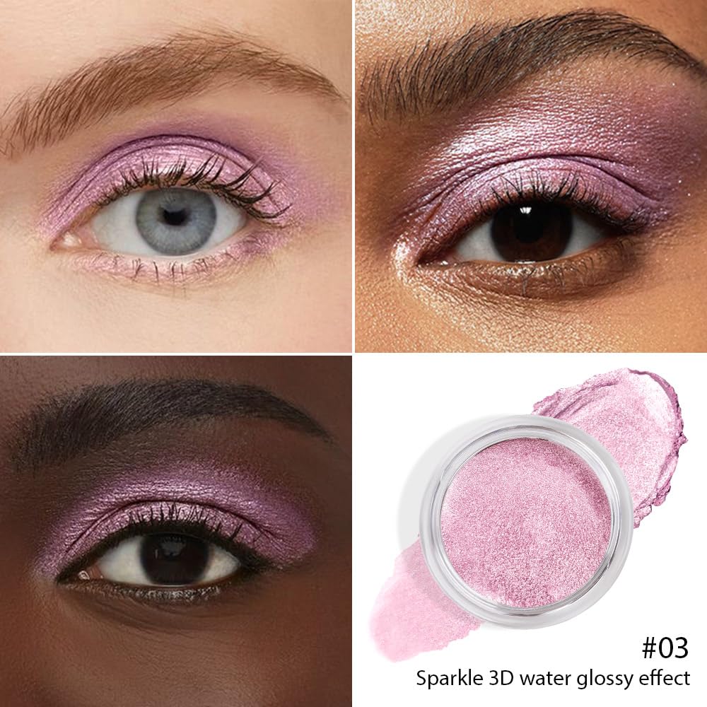 Cream Glitter Soft Pink Shimmer Metallic Eyeshadow Palette Makeup, Natural Single Mini Instant Holographic Eyeshadow For Women, Sombras Crema Para Ojos, Talc, Paraben & Cruelty Free