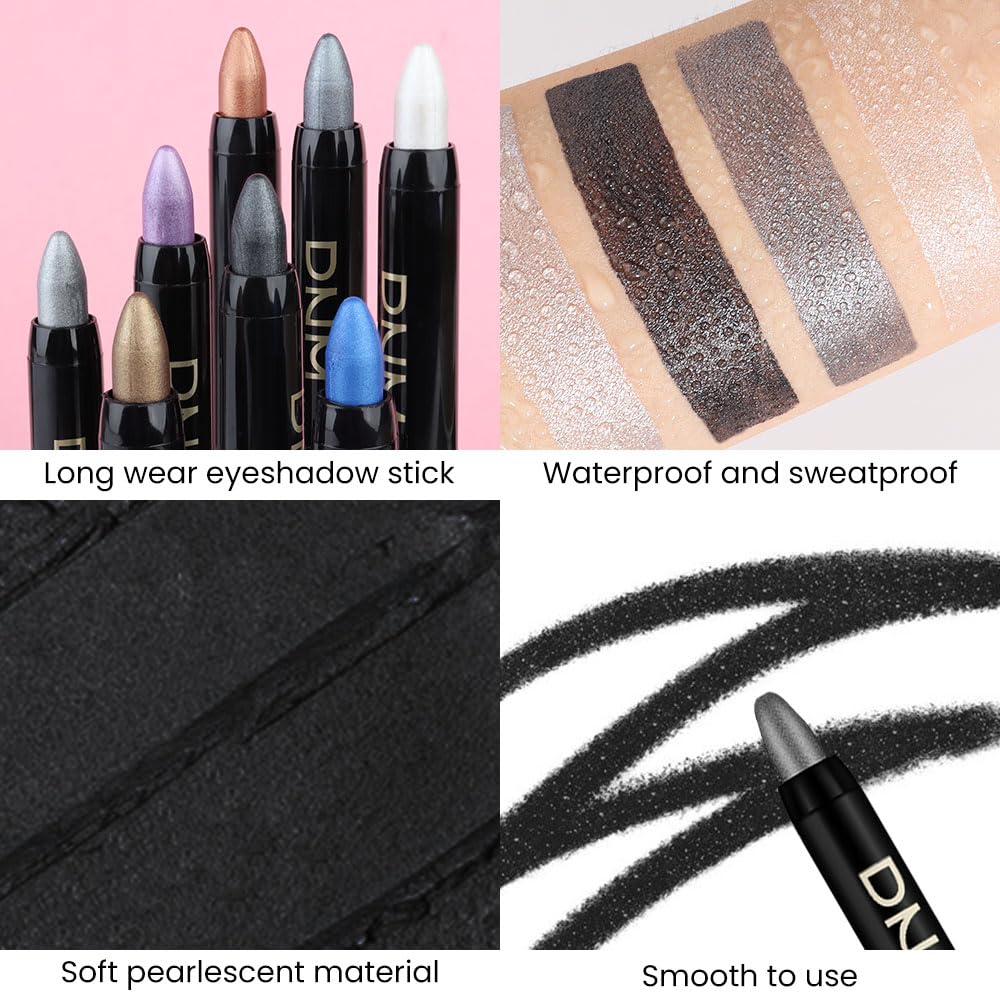evpct Pearl Black Shimmer Cream Eye Shadow Brightener Sticks Set for Eyes, Black Shimmery Matte Pencil Eye shadow Applicator Stick Pen Palette Makeup Waterproof sombras en crema para ojos 03#
