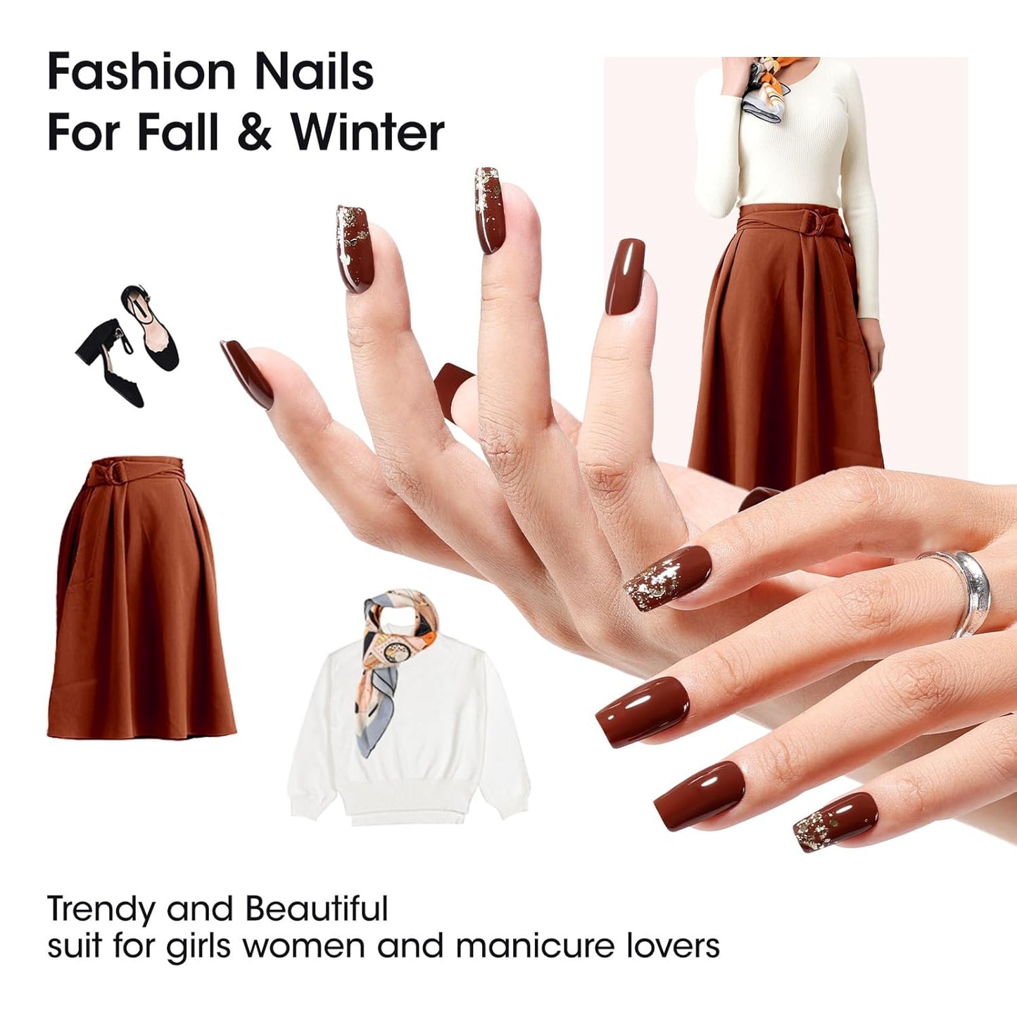 GELLEN Chocolate Brown Nail Polish Set, Fall Winter Brown Regular Nail Polish Quick Air Dry 6 Colors for Fingernail Toe Nails Home Salon Manicure Women Gifts, Not UV Gel, Hema Free, Non Toxic
