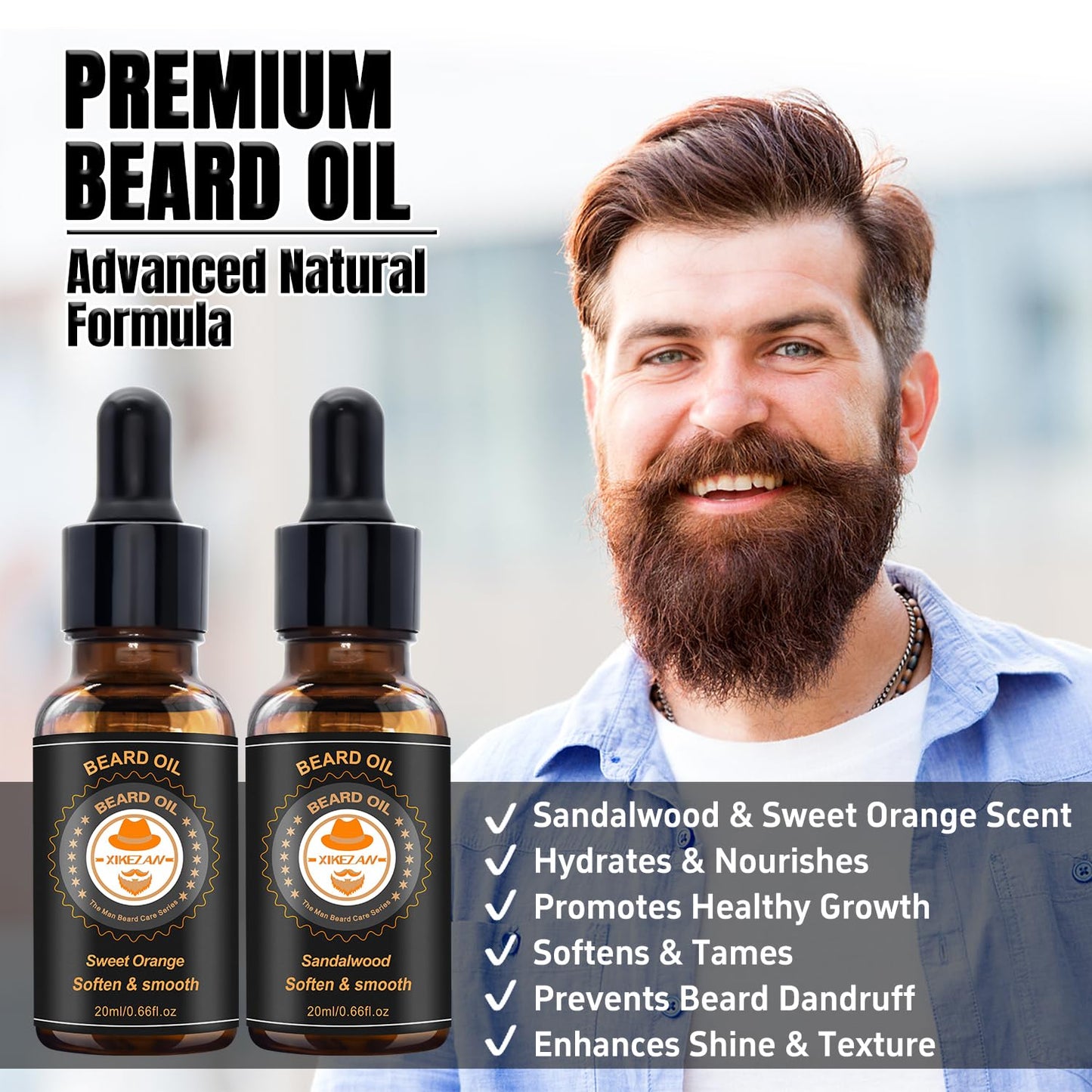 XIKEZAN Beard Kit for Men Grooming & Care w/Beard Conditioner, Wash, Oil, Balm, Brush, Comb,Birthday Fathers Valentines Gifts for Men Him Dad Husband Boyfriend Christmas Gifts Mens Stocking Stuffers