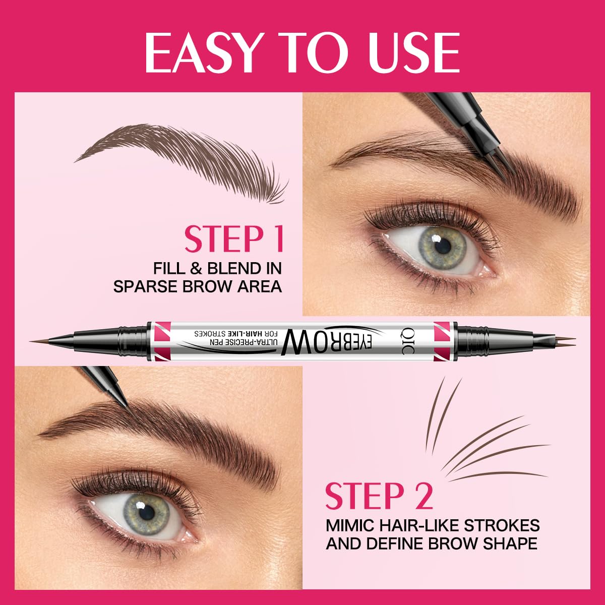 Eyebrow Pencils for Women, 2-in-1 Dual-Ended Microblading Eyebrow Pencil Waterproof with 2 Fork Tip and Spoolie Brush for Hair-Like Natural Brows Eyebrow pen, Non-Dry, Last All-Day (Light Brown)
