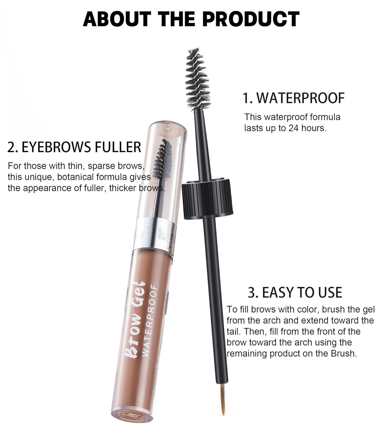 MAEPEOR Waterproof Eyebrow Gel 8 Colors Full-pigmented Long Lasting Liquid Brow Gel for Fuller & Defined Looking (#02 Cool Blonde)