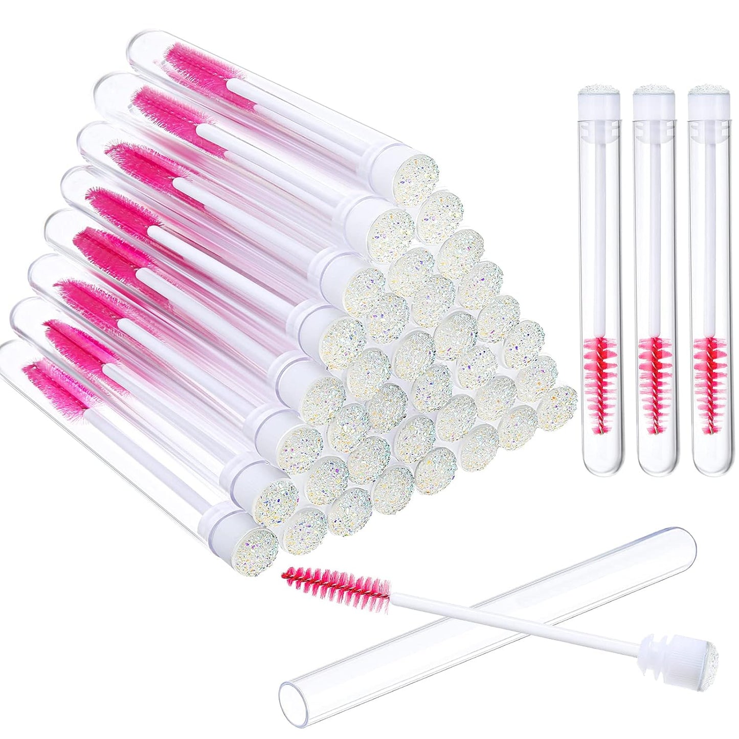 80 Pieces Disposable Mascara Brushes Tubes Set, 40 Pieces Empty Mascara Wand Tube with 40 Pieces Eyelash Brush Makeup Tool for Eyelash Extension(Colorful Sequins Style)
