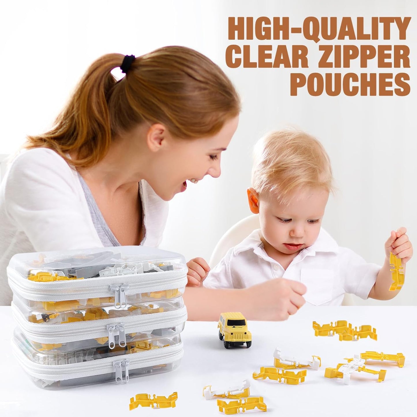 Clear Hard Shell Zipper Case 3 PCS Clear Cosmetic Make up Bag Waterproof Travel Toiletry Bag for Women, Hard Plastic Zipper Pouches Portable Travel Storage Organizer Bins (White, 8"x4"x2")