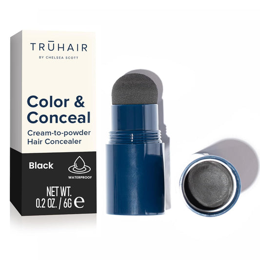 TRUHAIR Color & Conceal Waterproof Root Touch Up Hair Color Concealer - Hair Cover up for Gray Coverage and Hairline Filling - 11 Hair Colors Available (Black)