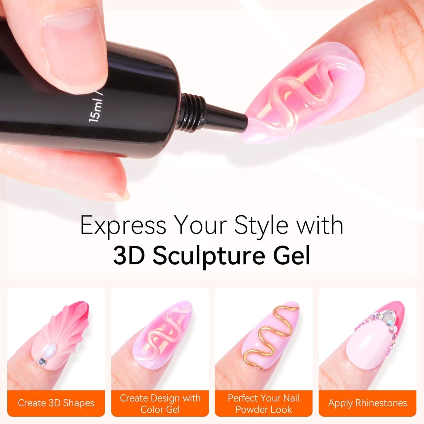 Makartt 3D Gel Nail Art: 2 Pcs 15g Nail Sculpting DIY No Wipe 3D Molding Gel for Nails Decoration, Manicure Sculpture Nails