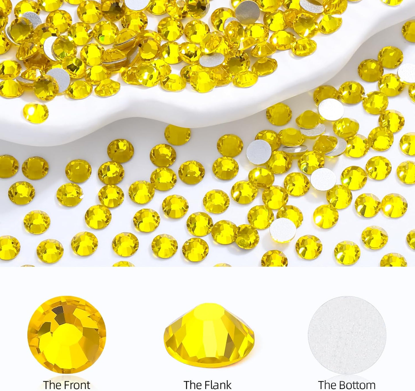 Yellow Flatback Rhinestones, Glass Rhinestones for Nail Art and Craft, Glue Fix, Loose Crystal Gemstones(Yellow, SS30, 576pcs, 6.4-6.6mm)