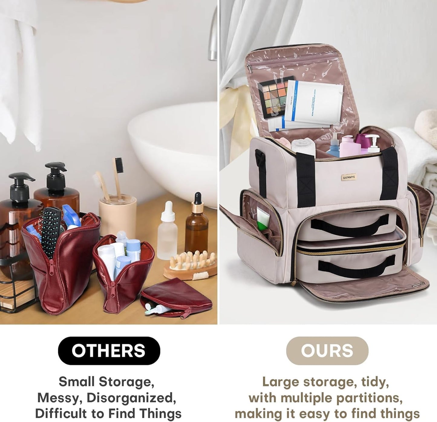 Large Makeup Cosmetic Bag with 2 Removable Case, Double Layer Travel Makeup Organizer Case, travel Toiletry Bag For Women