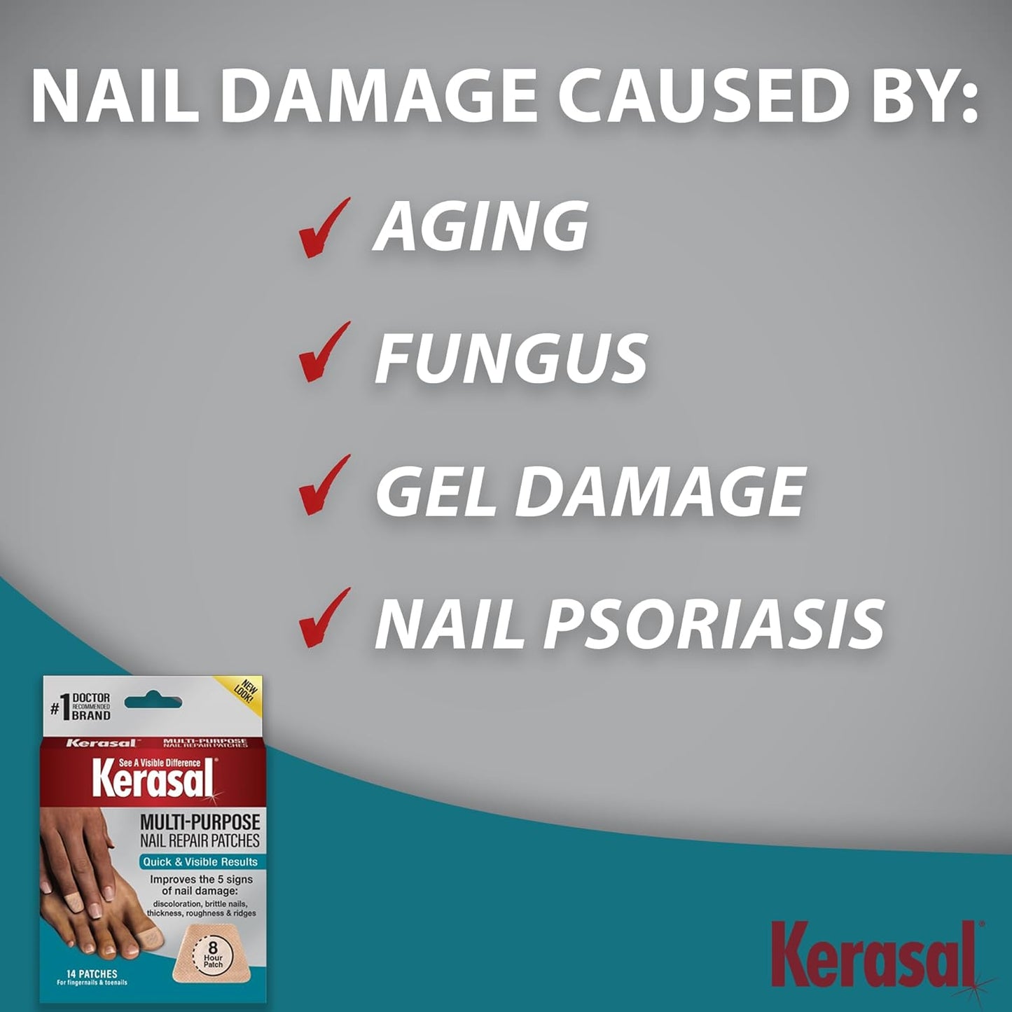 Kerasal Multi-Purpose Nail Repair Patches - 14 Count - Nail Repair for Damaged Nails, 8-Hour Nail Treatment Restores Healthy Appearance (Packaging May Vary)