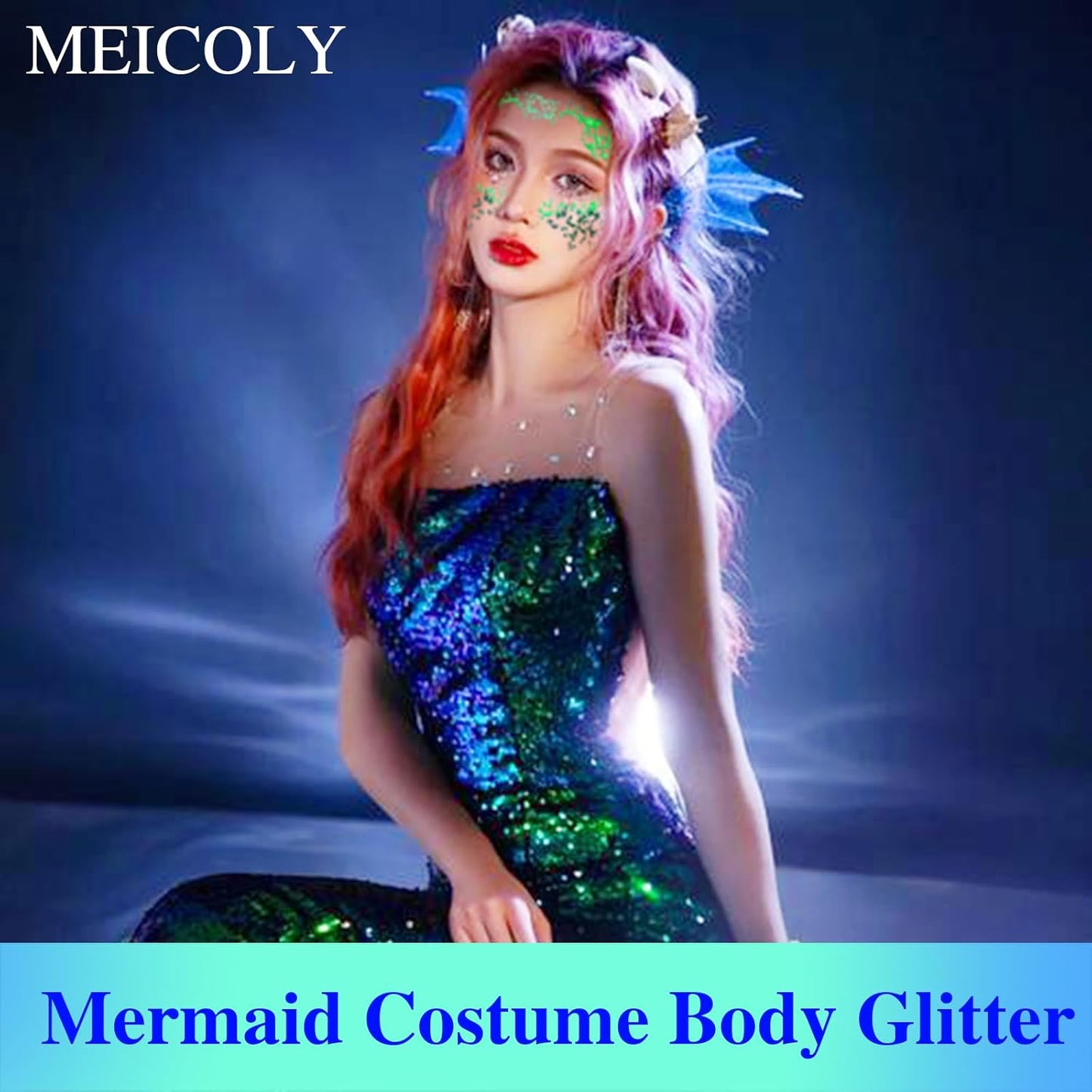 MEICOLY Chameleon Green Face Body Glitter,St Patricks Day Accessories,Color Changing Mermaid Face Glitter,Chunky Glitter Face Paint for Face Body Hair,Festival Rave Outfits Accessories for Women