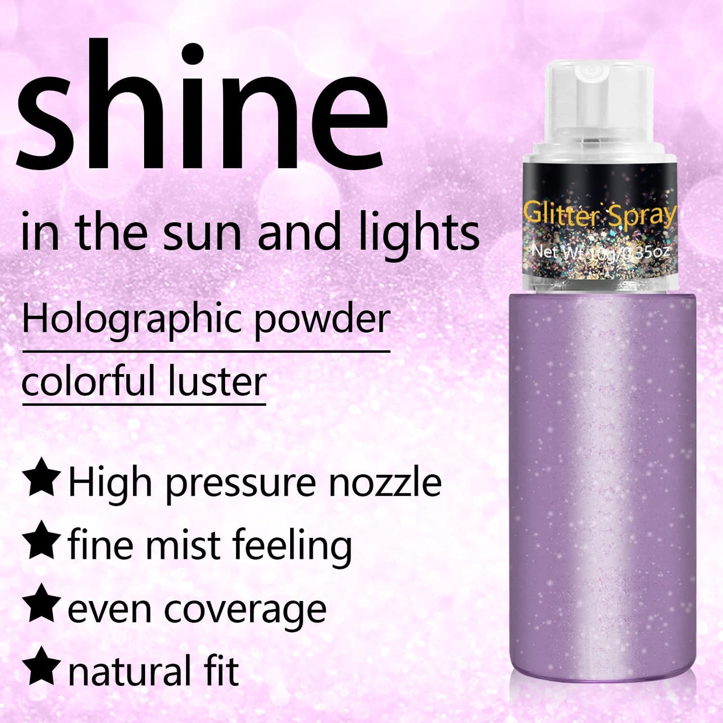 Hair and Body Glitter Spray, Holographic Glitter Highlighter Powder, Face Body Clothes Shiny Glitter, Loose Shimmer Hairspray Festival Rave Prom Accessories, 10g (05# Purple)
