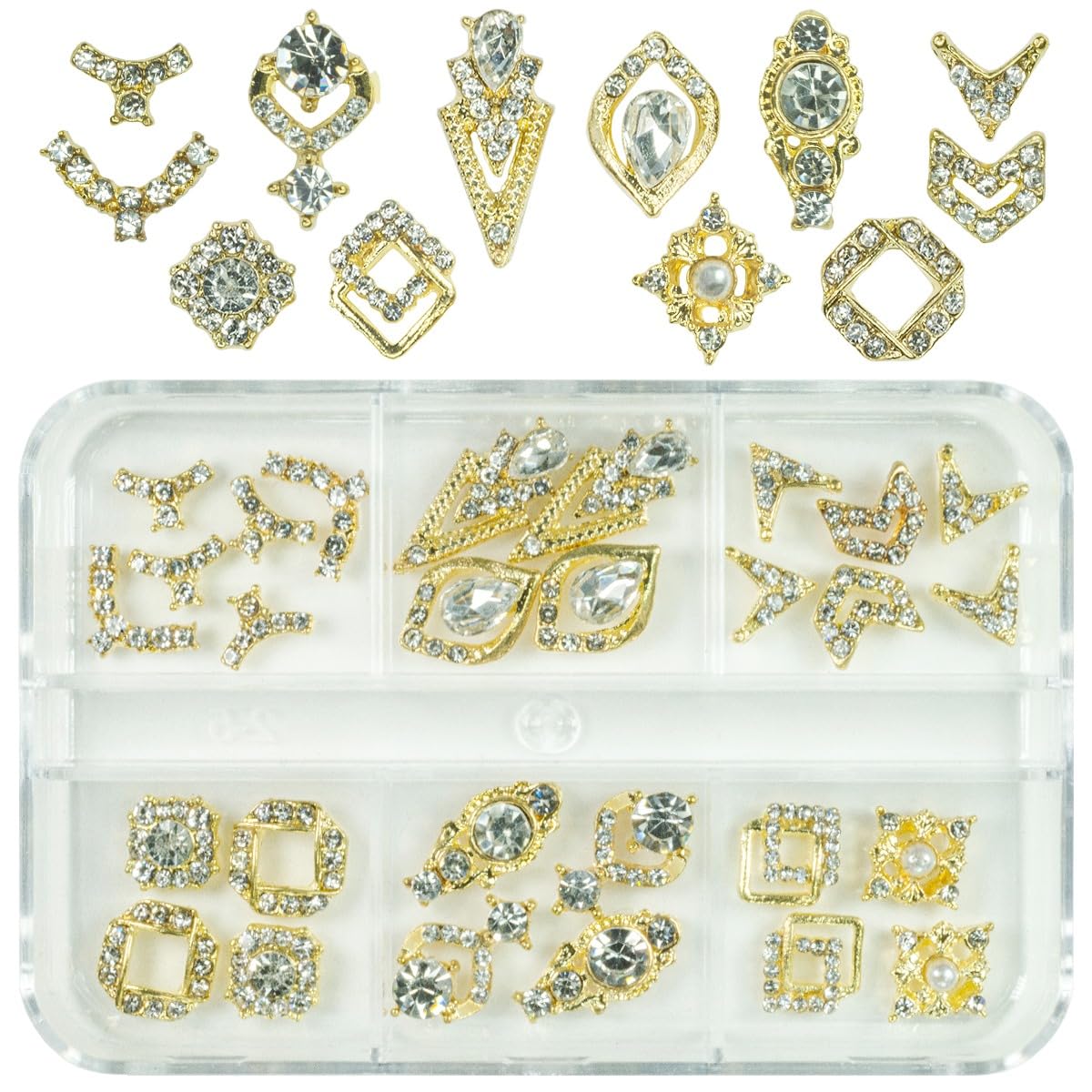 28pcs Luxury Nail Charms Alloy Charms for Nails 14 Pair 3D Gold Nail Art Rhinestones Nail Gems Golden Nail Crystal Diamonds Jewelry Stones Studs Nail Art Supplies for Nails Decor Crafts DIY
