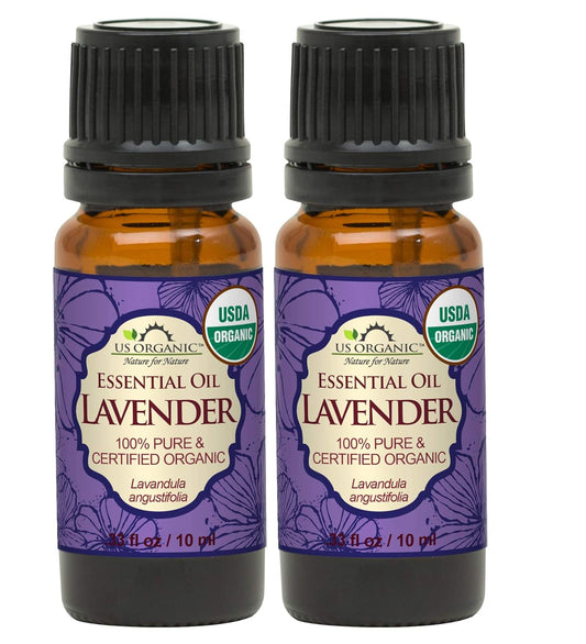 US Organic 100% Pure Lavender Essential Oil, Directly sourced from Bulgaria, USDA Certified Organic, Undiluted, for Diffuser, Humidifier, Massage, Skin, Hair Care, Non GMO, 10 ml 2 Pack