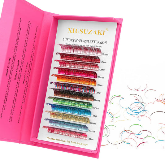 Glitter Spike Tinsel Eyelash Extensions 0.07 Colored Lashes Extension D Curl Lashes 10mm Lash Extensions Soft False Eyelashes Volume Lashes 12 Rows Professional Use(Glitter,0.07-D,10mm)