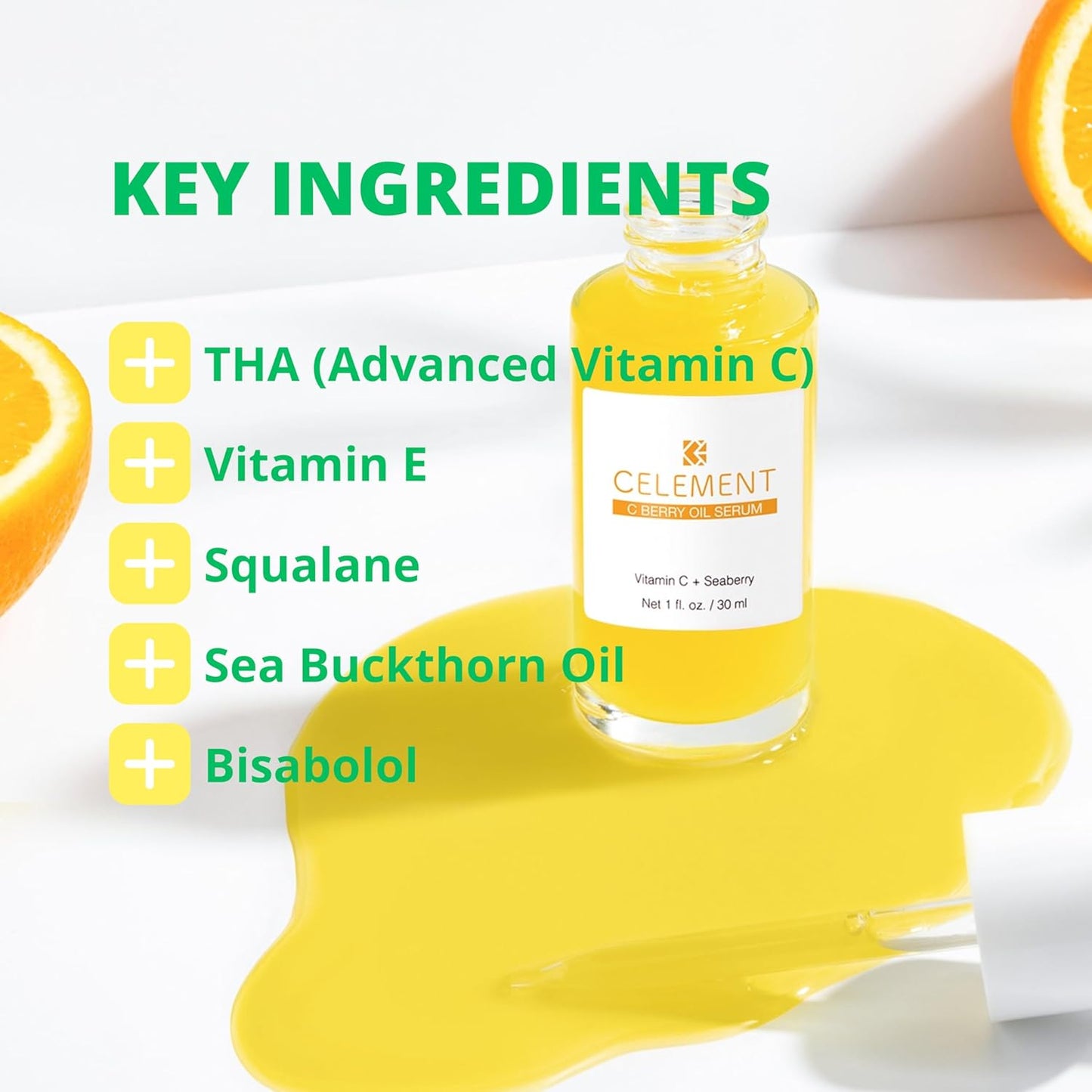 C Berry Oil Serum with Vitamin C, Sea Buckthorn, Rosehip, Jojoba, Squalane - Reduces Hyperpigmentation, Age Spots, Scars, Fine Lines - Nail and Cuticle Treatment - Glowing Skin, 1 fl. oz