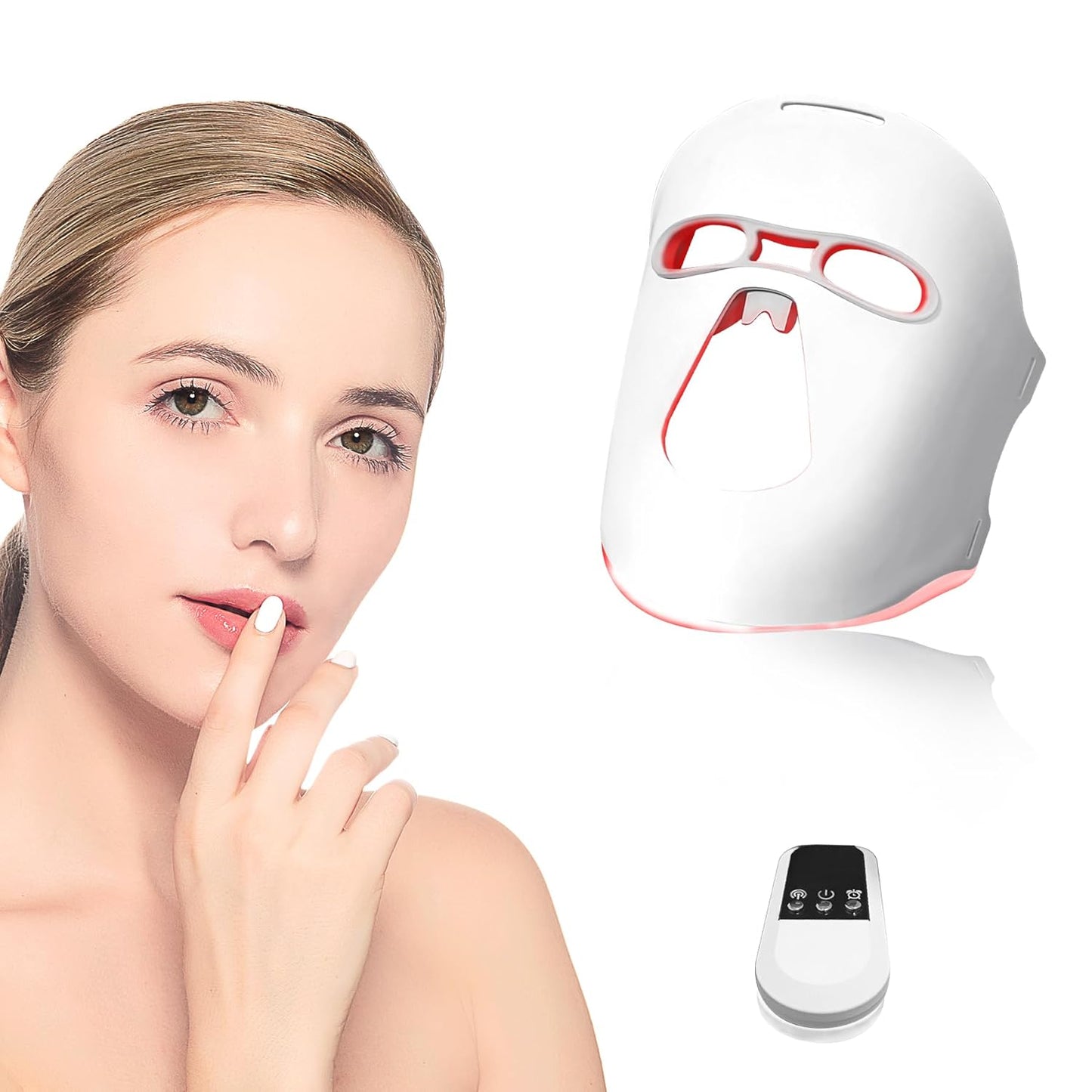 Red Light Therapy for Face Four Colors Led Face Mask Light Therapy with Remote LED Skincare Devices with Timing Function Rechargeable Red Light Therapy Beauty Facial Masks Care for Home Travel - White