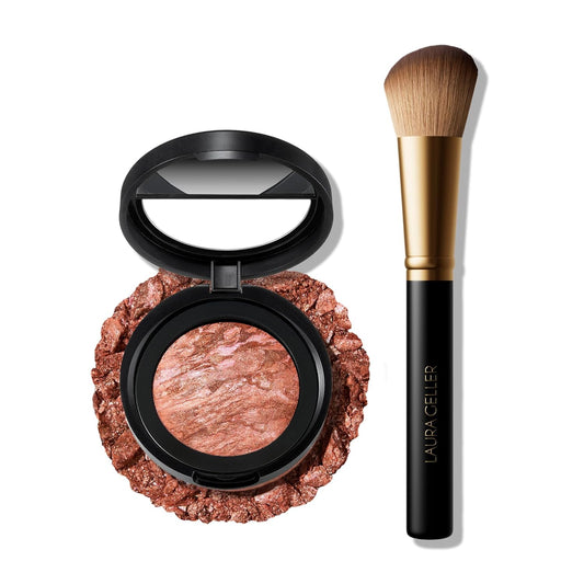 LAURA GELLER NEW YORK Baked Blush-n-Brighten Marbleized Blush + Angled Brush (05 Sunswept, 47mm)