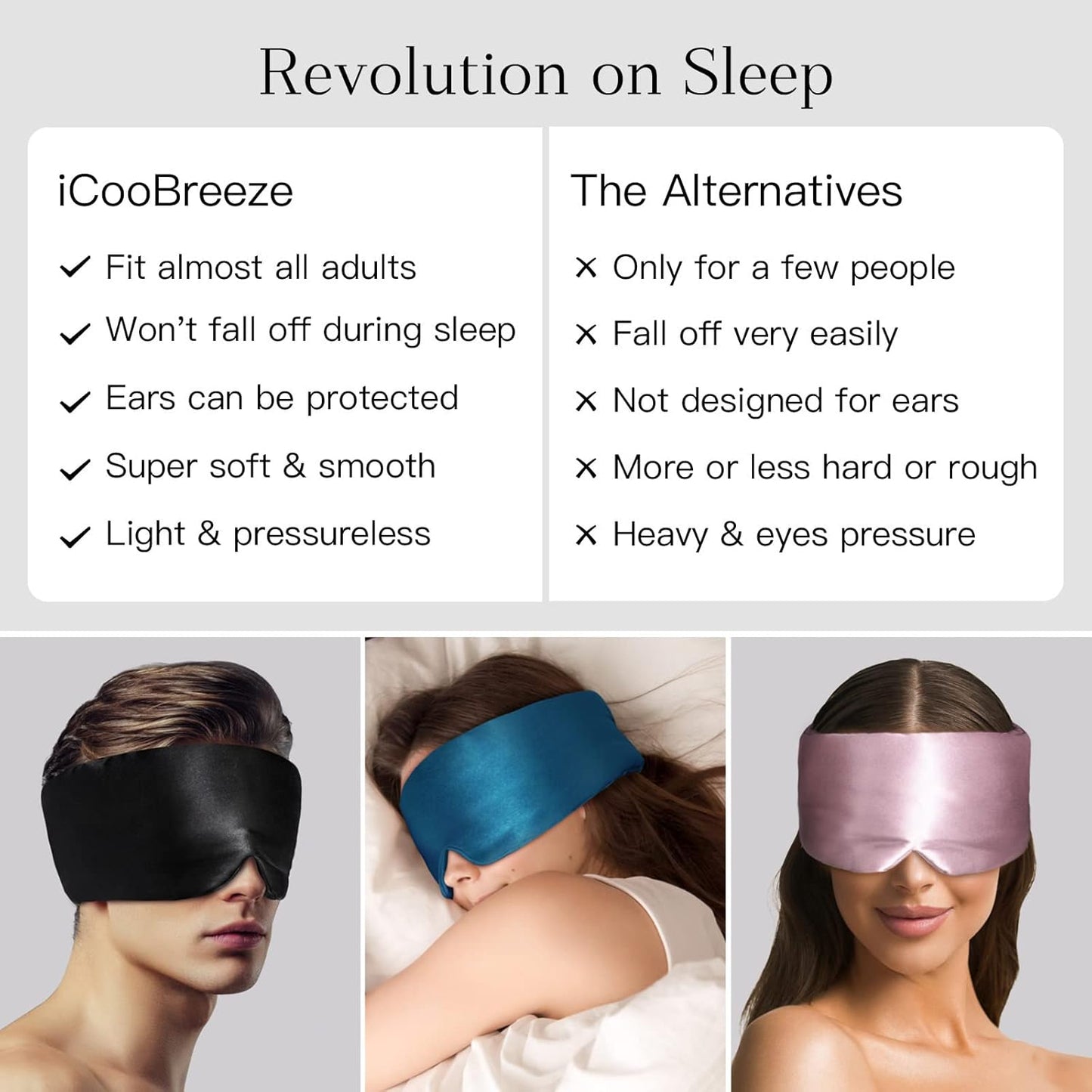 100% Natural Silk Eye Mask for Women Men, Soft Pressureless Cooling Blackout Eye Covers for Sleeping, Large Size Sleep Mask fits All Heads Adjustable, 1PC, Navy Blue