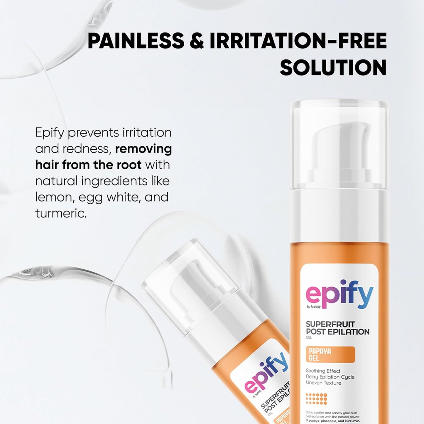 Epify Superfruit Post Epilation Papaya Gel, Hair Inhibitor for Face and Body, Non-Irritating Formula, Soothing Effect, Hair Growth Minimizer, 2.54 Fl Oz (6)