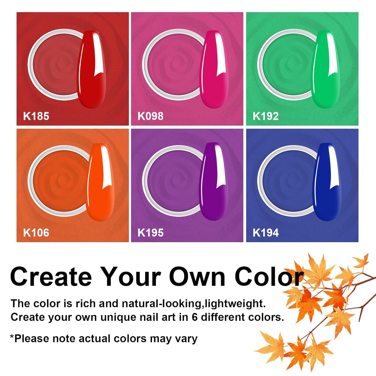 12 Pcs Dip Powder Nail Kit Starter Kit, 6 Colors Pink Red Orange Green Blue Dipping Powder Kit with Base & Top Coat/Activator/Brush Saver, Nail Art Dip Manicure Kits Salon DIY for Women