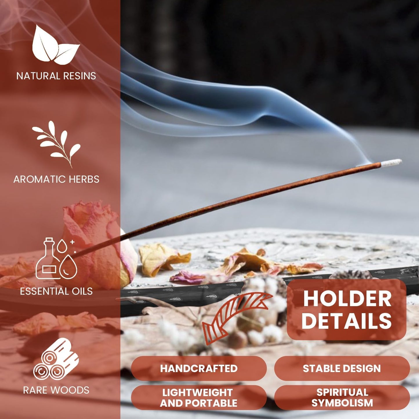 Incense Holder Bundled with Satya Sai Baba Incense Gift Set Nag Champa, White Sage, Lavender, Rose, Palo Santo, Frankincense, Sandalwood 15gms