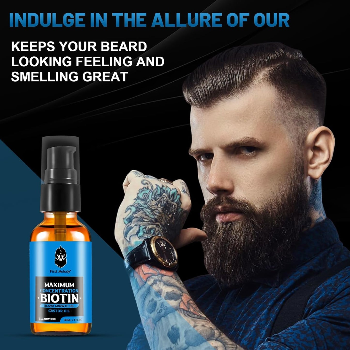 Beard Oil,Maximun Thickening Biotin, with Castor Oil and Argan & Jojoba Oils, Promotes Beard Growth, Styles, Strengthens & Softens Beards & Mustaches,1 Ounce*2（2 Pack）