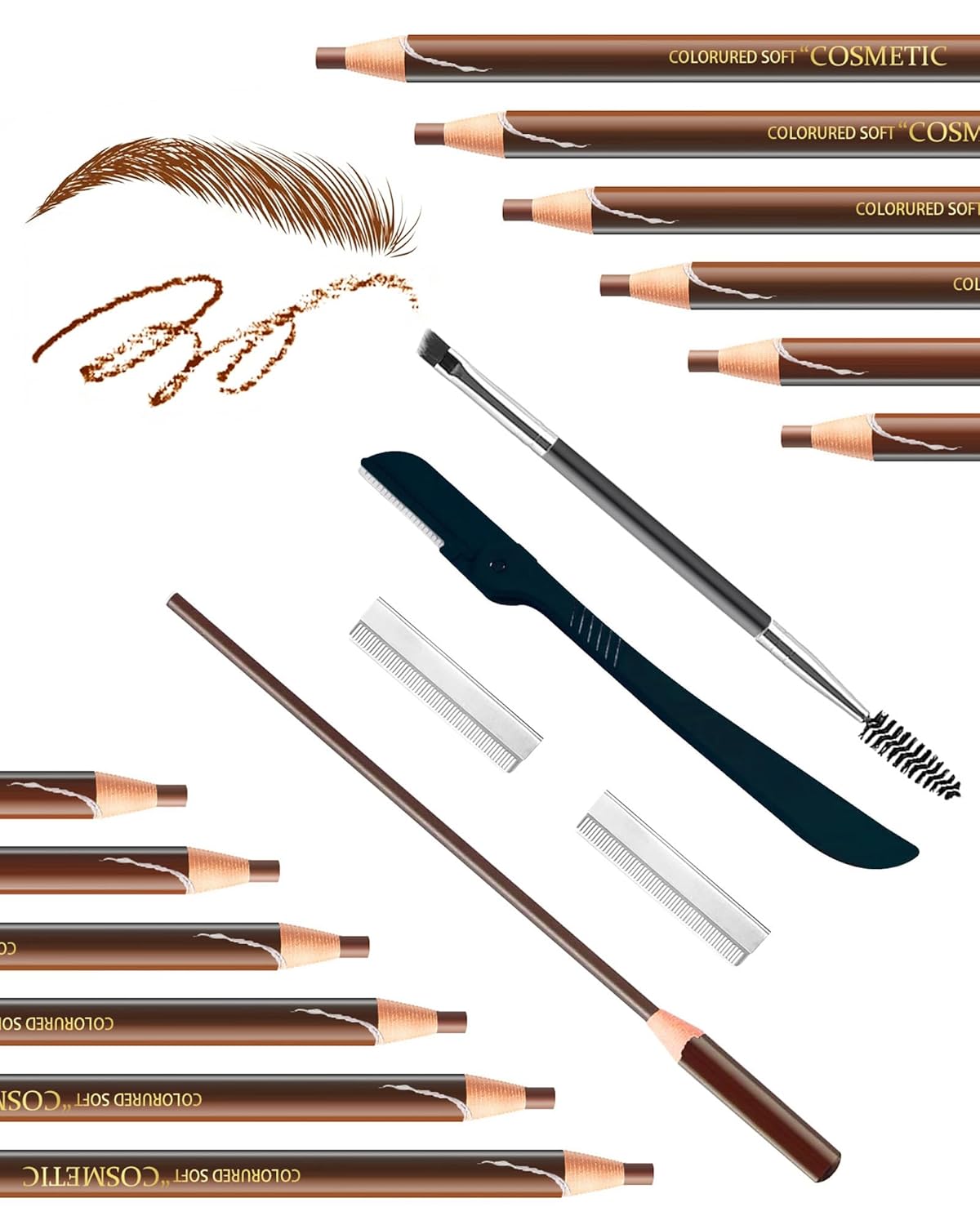 12 Piece Light Brown Waterproof Eyebrow Pencils for Women w/Microblading Eyebrow Pencil & Brow Trimming Supplies Kit Permanent Eye Brow Liners For Salon-Quality Shaping & Filling Of Marks