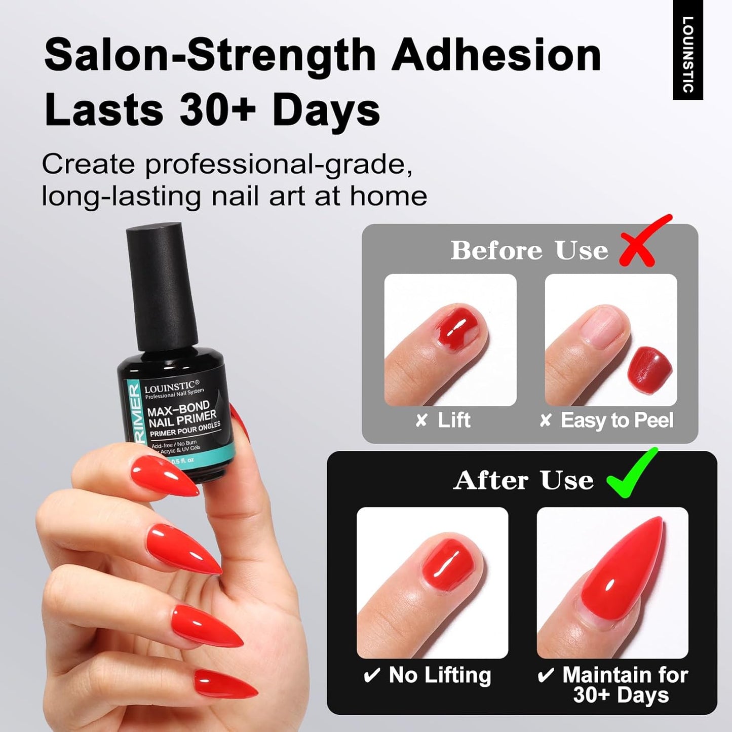 Professional Acid-Free Nail Primer, Fast-Drying Nail Bond for UV Gel Nails, Acrylic, Gel Polish. No Lift, Long-Lasting Adhesion, Salon & DIY Manicure Set, 15ml