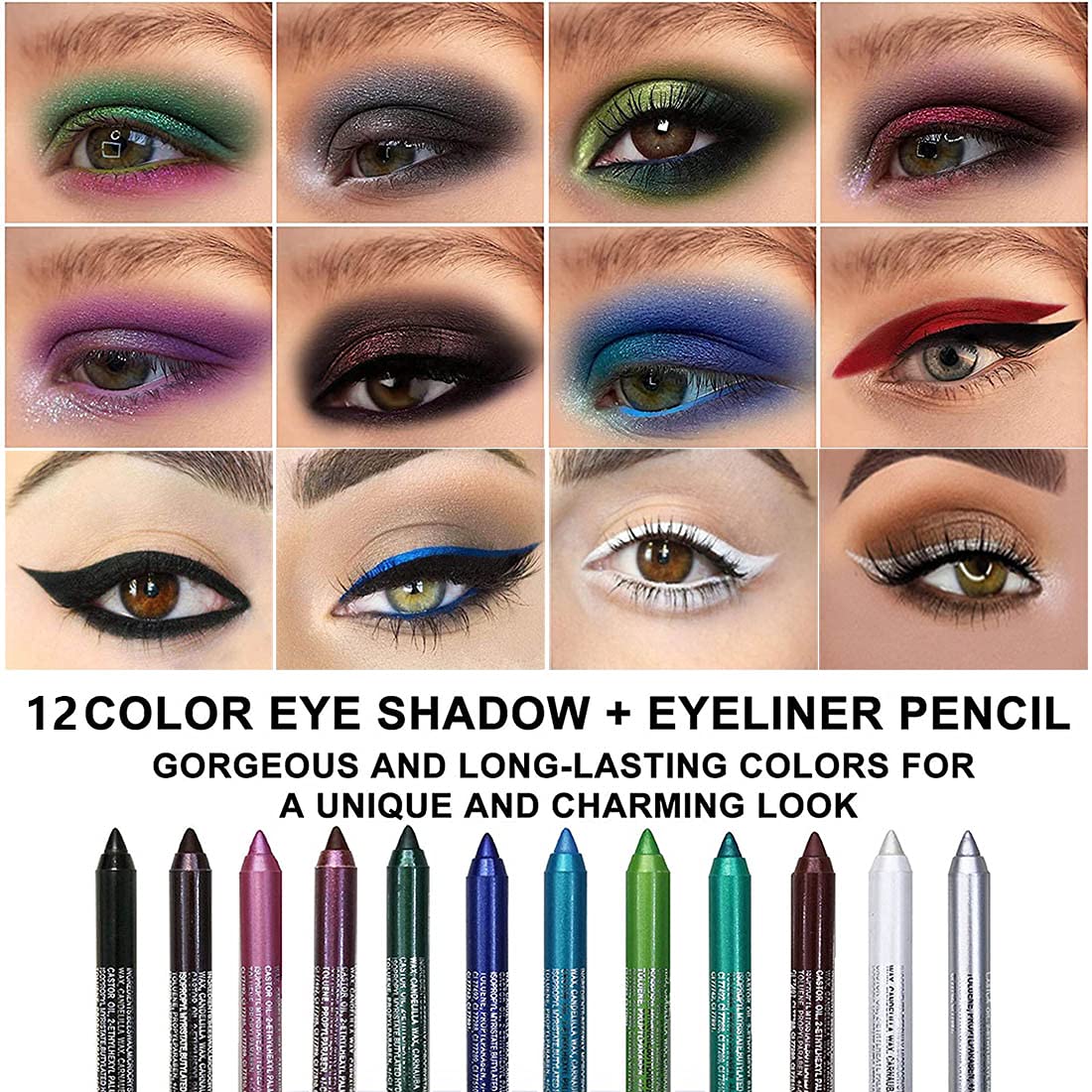 Kaely 6Pcs Glitter Gel Eyeliner Pencil Set for Women, Color Eye Liner Waterproof Smudge Proof with Sharpener, High Pigmented Eye Makeup Liners, lapiz de ojos delineador de ojos contra el agua, 02