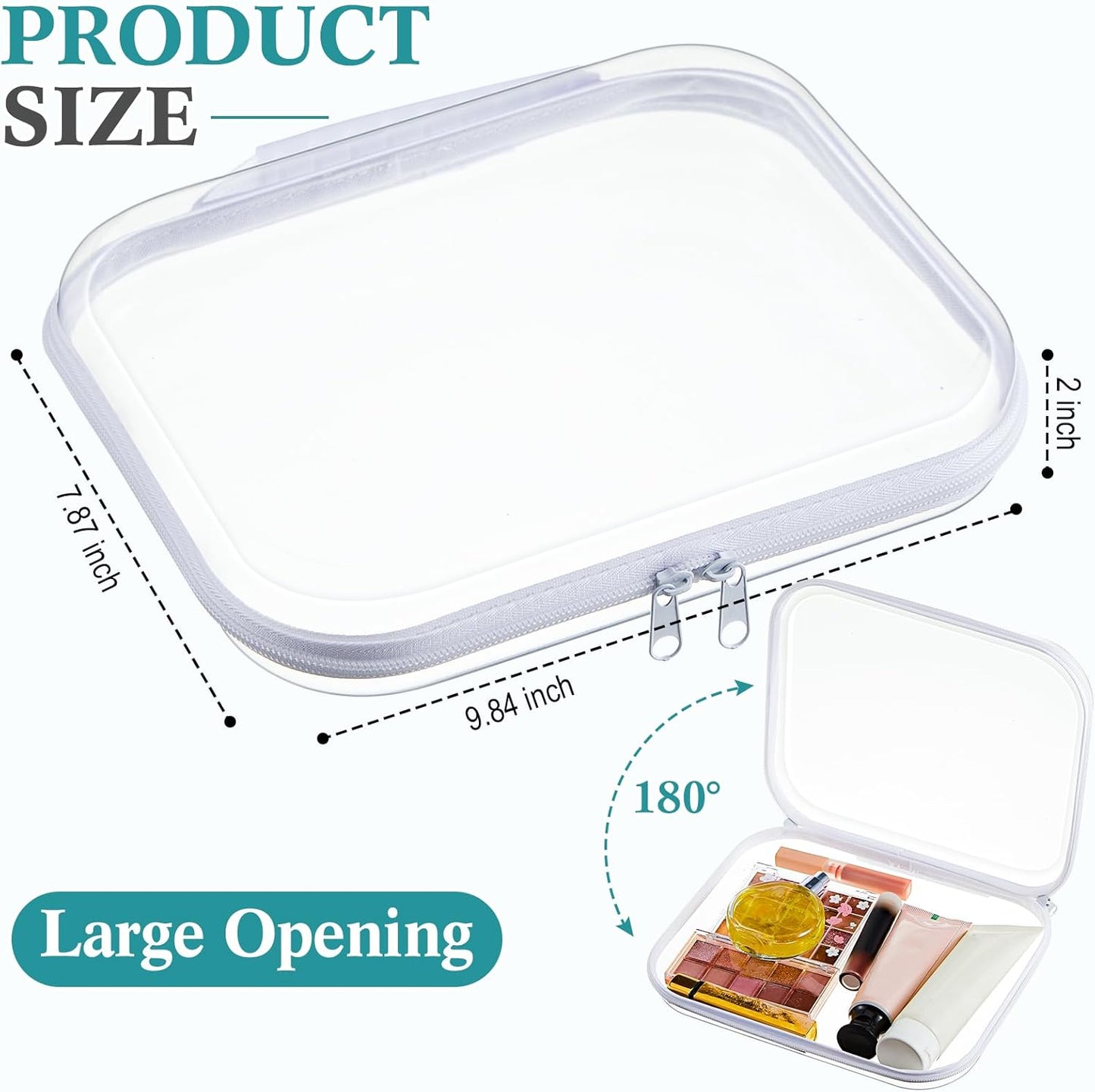 Sanwuta 4 Pcs Clear Hard Zipper Case with Handle Office Storage Cases Hard Plastic Pouches Transparent Bins for Crafts, Pencils, Snacks, Cosmetics, Puzzles(9.8 x 7.9 x 2 Inches,White)