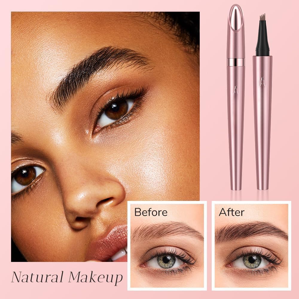 Microblading Eyebrow Pen, New 3D Microblading Eyebrow Pencil, Waterproof Eye Brow Pen with 4 Tip, Natural Magic Eyebrow Makeup Fine Stroke Contouring Pencil Long-Lasting Stay on All Day (Black)