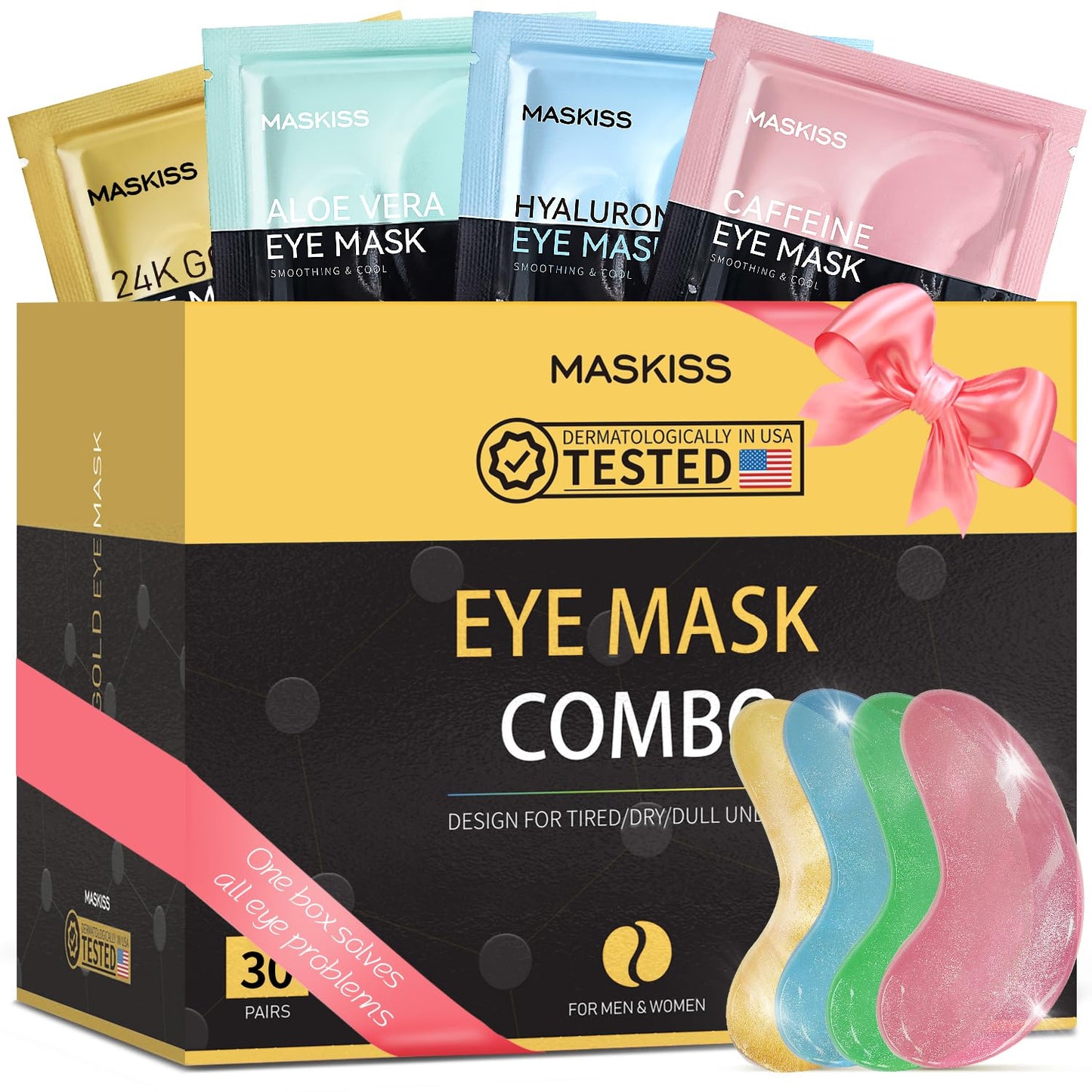 Under Eye Patches(30 Pairs), 24K Gold, Caffeine, Hyaluronic Acid, Aloe Vera Eye Masks for Dark Circles Puffy Eyes Undereye Bags, Eye Skin Care Gift Set for Bachelorette Party Favors