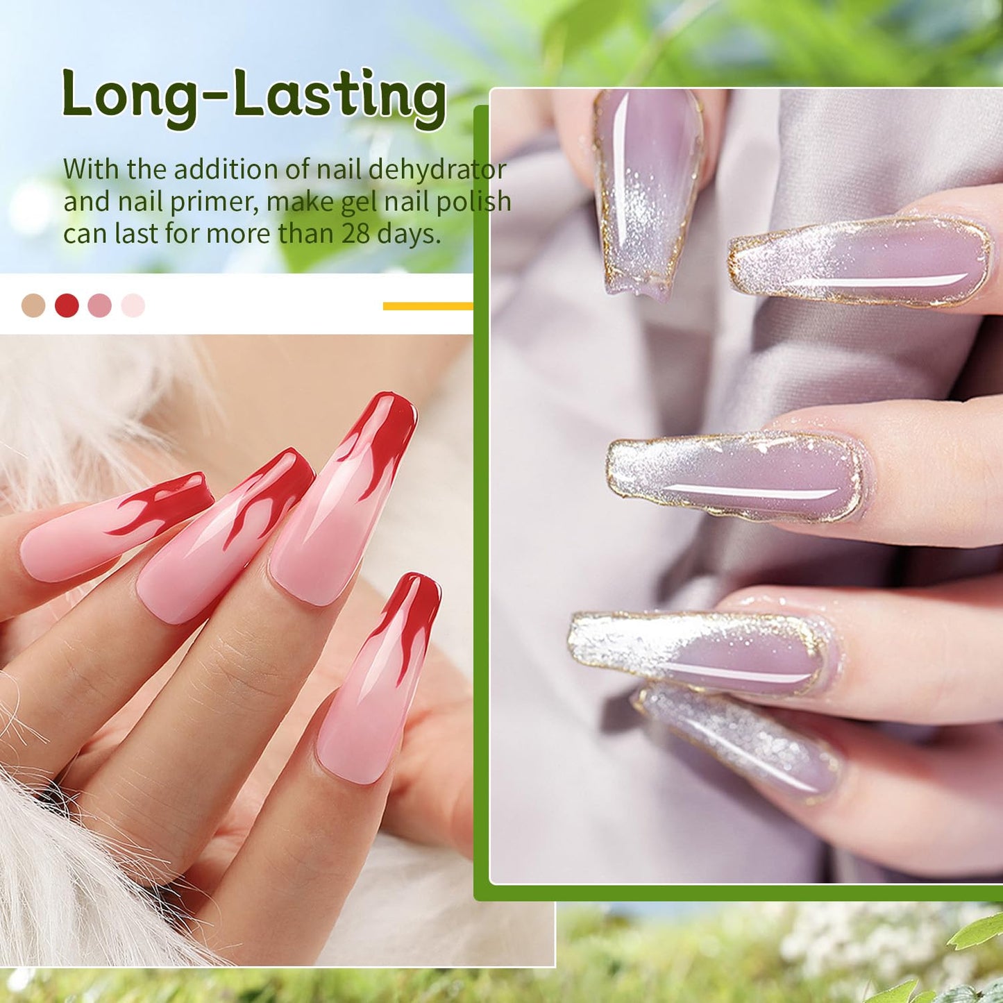 JODSONE 4Pcs Base Coat Top Coat Nail Primer Nail Dehydrator for Long Lasting Manicures Prep Protect and Perfect Your Nails 16.5ml Each Salon Quality Set