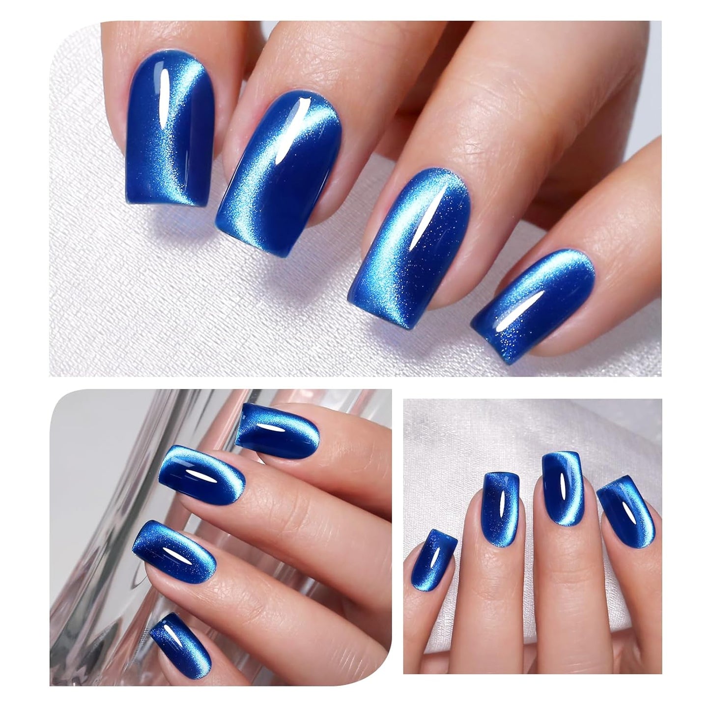 Imtiti Blue Cat Eye Gel Nail Polish, Moonlight Sea Blue Holographic Crystal Diamond Glitter Magnetic UV Soak Off Gel Nail Polish with Magnetic Stick (0.34 Fl Oz-948)